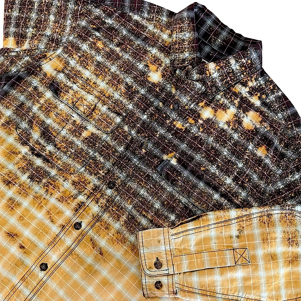 Woolrich Men’s Cotton Brown Yellow Bleached Long Sleeve Button Down Size Large